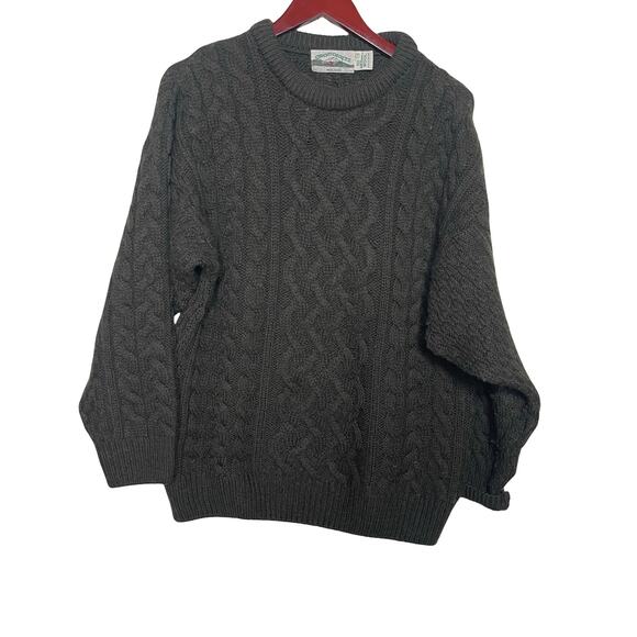 Aran Crafts traditional Irish Fisherman crew neck sweater in a dark green S - Picture 1 of 5